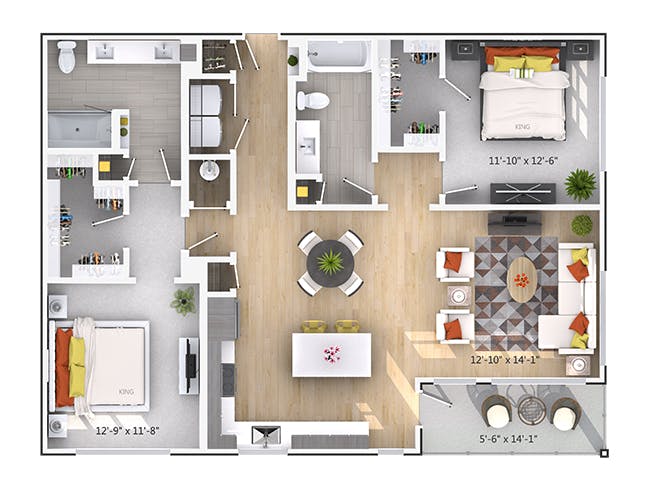 Kingswood floor plan, 2 Bedroom, 2 Bathroom at AMLI Buckhead apartments