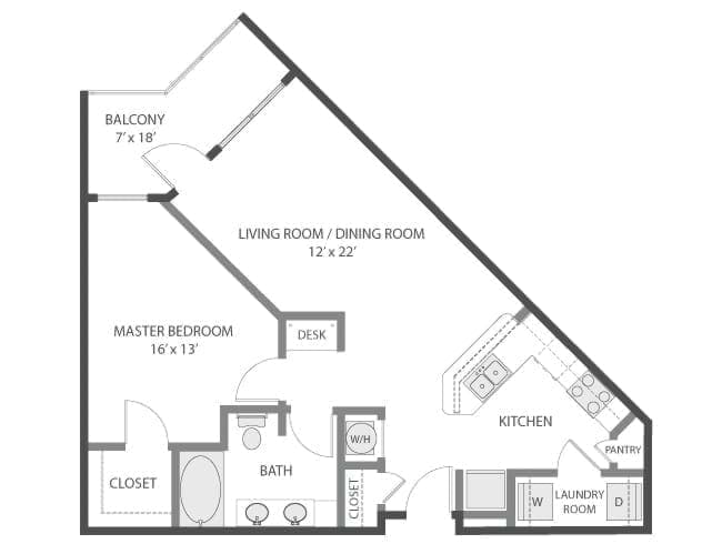 Spark floor plan, 1 Bedroom, 1 Bathroom at AMLI Parkside apartments