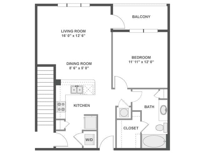 A3e floor plan, 1 Bedroom, 1 Bathroom at AMLI at Escena apartments