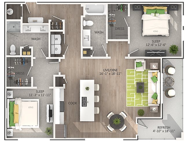Piedmont floor plan, 2 Bedroom, 2 Bathroom at AMLI Piedmont Heights apartments