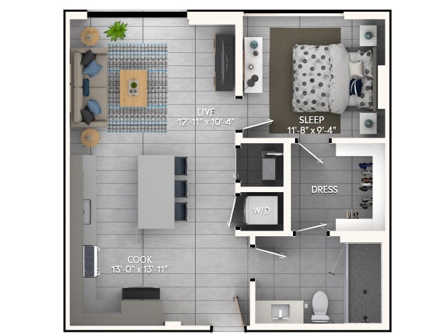 A2c floor plan, 1 Bedroom, 1 Bathroom at AMLI Wynwood apartments