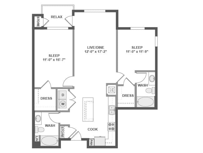 C3d floor plan, 2 Bedroom, 2 Bathroom at AMLI Uptown Orange apartments