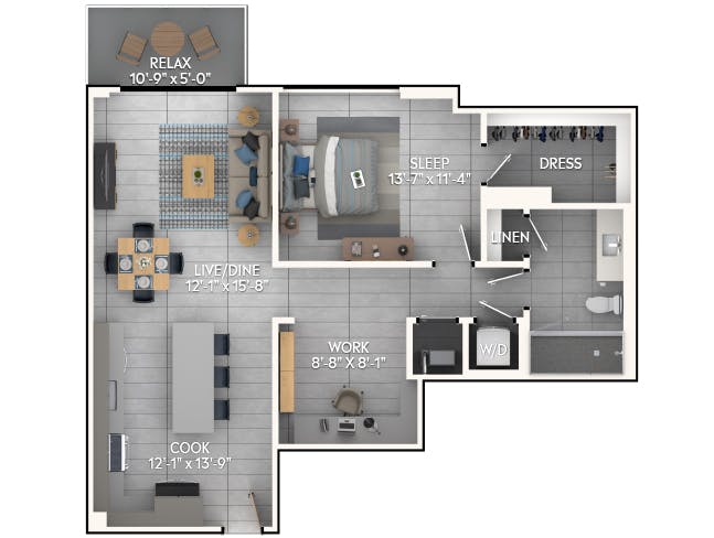 A4 floor plan, 1 Bedroom, 1 Bathroom at AMLI Wynwood apartments