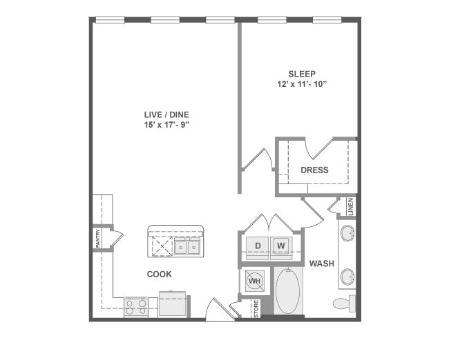 A3 floor plan, 1 Bedroom, 1 Bathroom at AMLI on Aldrich apartments