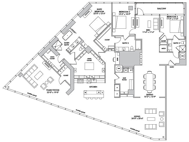 P4301 floor plan, 3 Bedroom, 2.5 Bathroom, Penthouse, Den/Office at AMLI Fountain Place apartments