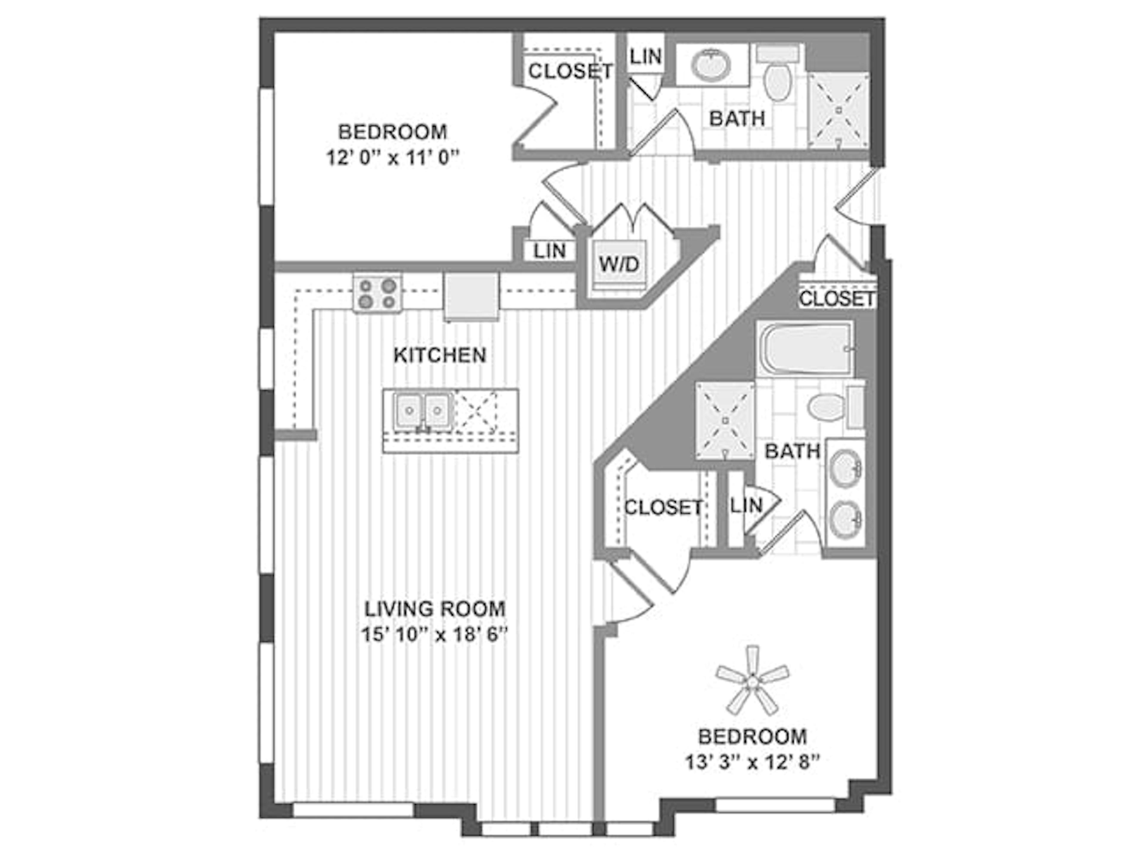 C610 floor plan, 2 Bedroom, 2 Bathroom at AMLI Evanston apartments