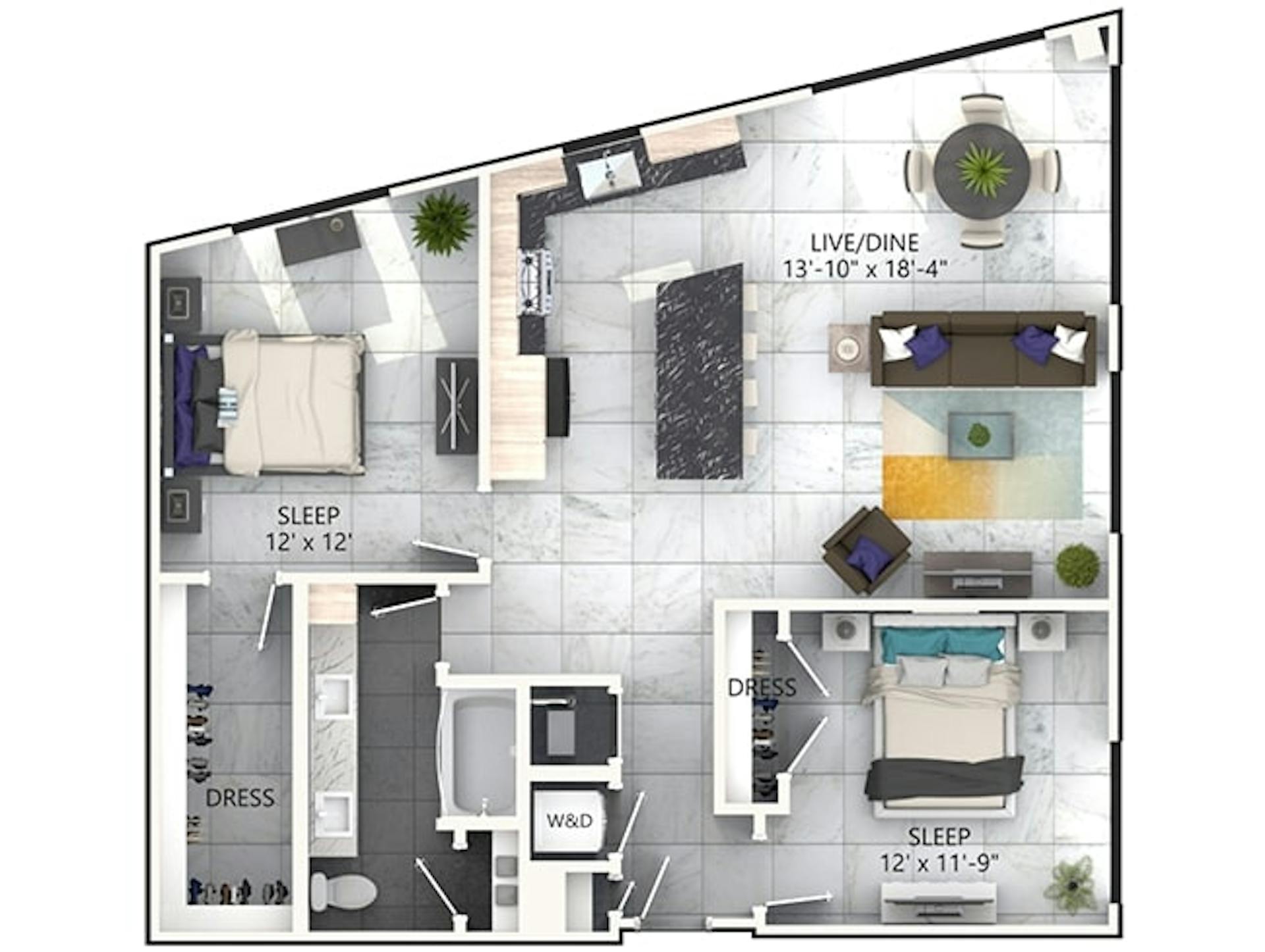 B6 floor plan, 2 Bedroom, 1 Bathroom at AMLI Midtown Miami apartments