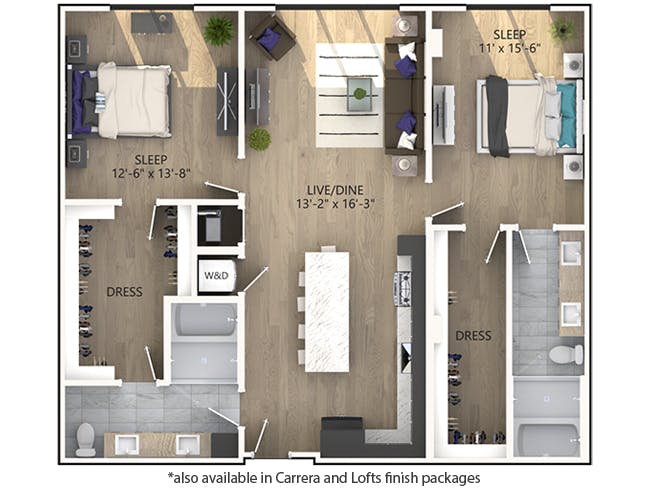 C7 floor plan, 2 Bedroom, 2 Bathroom at AMLI Midtown Miami apartments