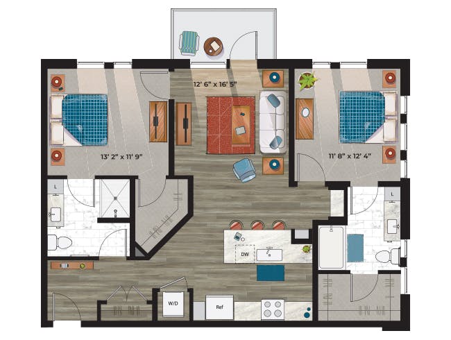 C5c floor plan, 2 Bedroom, 2 Bathroom at AMLI at Uptown apartments