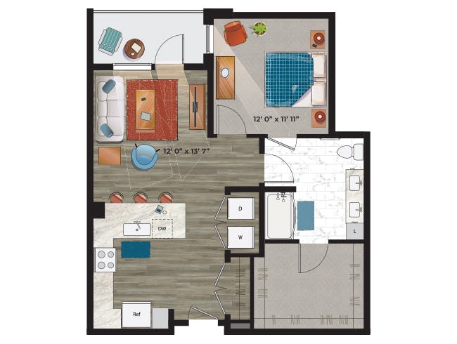 A4b floor plan, 1 Bedroom, 1 Bathroom at AMLI at Uptown apartments