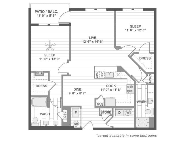 C6c floor plan, 2 Bedroom, 2 Bathroom at AMLI Deerfield apartments