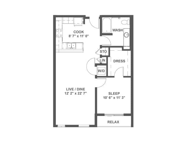 A3f floor plan, 1 Bedroom, 1 Bathroom at AMLI Mark24 apartments