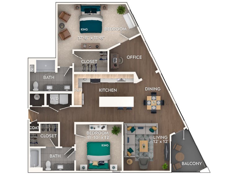 C8D floor plan, 2 Bedroom, 2 Bathroom, Office at AMLI Flatiron apartments