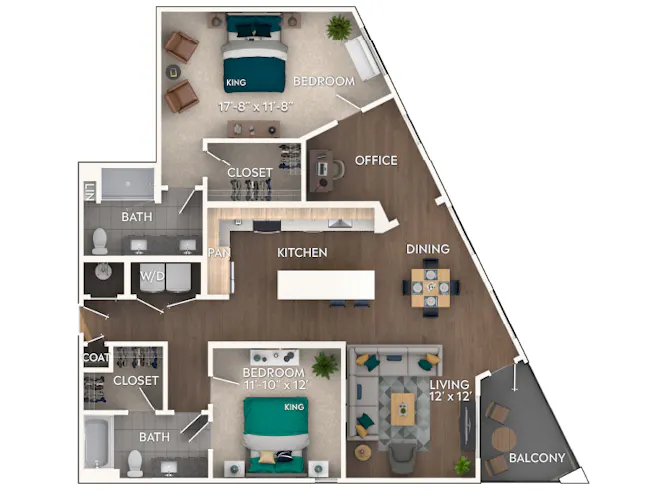 AMLI Flatiron C8D two-bedroom with office floor plan image - Atlanta, GA