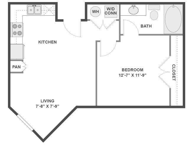 A1 floor plan, 1 Bedroom, 1 Bathroom at AMLI 300 apartments