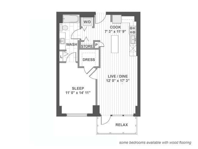 A300 floor plan, 1 Bedroom, 1 Bathroom at AMLI Lofts apartments