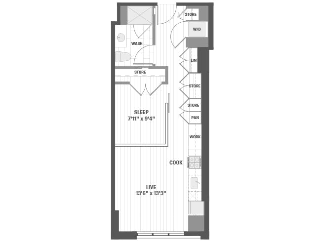 E4a floor plan, Studio, 1 Bathroom at AMLI 808 apartments