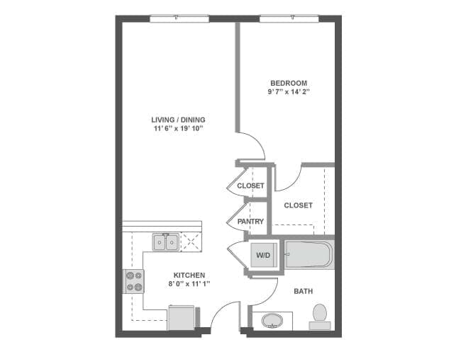 A2c floor plan, 1 Bedroom, 1 Bathroom at AMLI South Lake Union apartments