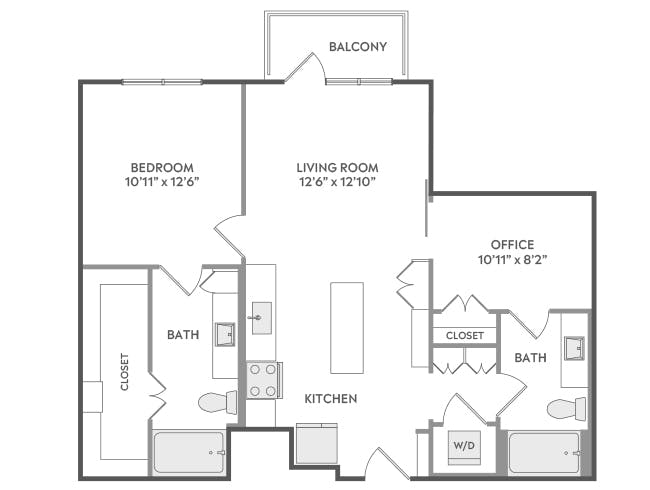 A5D floor plan, 1 Bedroom, 2 Bathroom, Office at AMLI Lakeline apartments