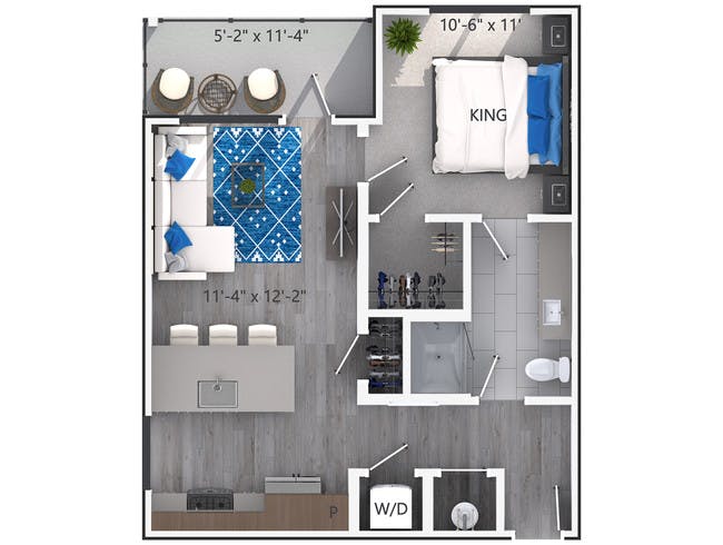 A2b floor plan, 1 Bedroom, 1 Bathroom, Flats at AMLI Lenox apartments