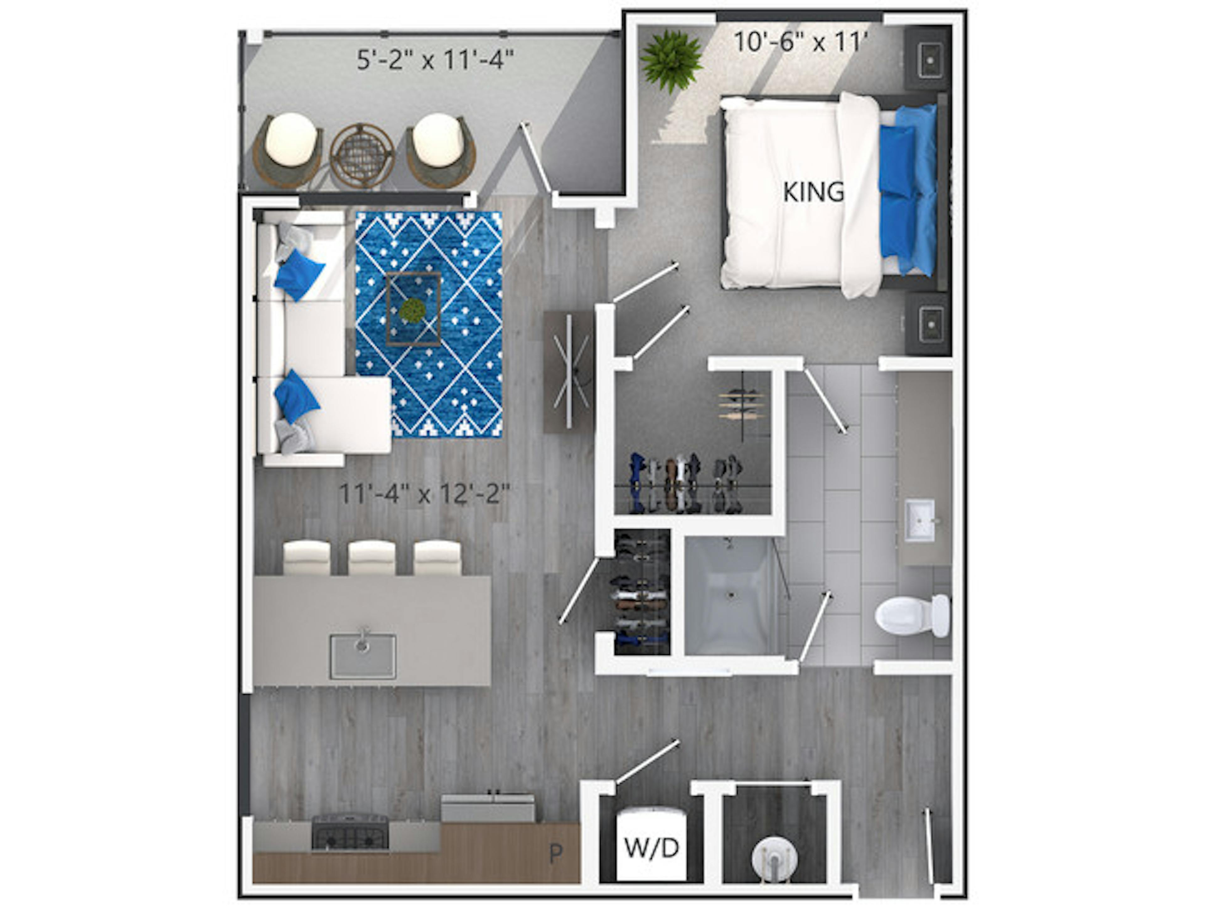 A2b floor plan, 1 Bedroom, 1 Bathroom, Flats at AMLI Lenox apartments