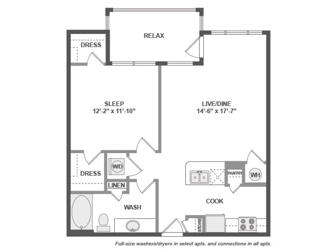 A3 floor plan, 1 Bedroom, 1 Bathroom at AMLI Covered Bridge apartments