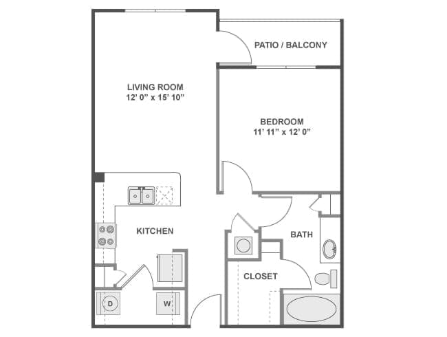 A3 floor plan, 1 Bedroom, 1 Bathroom at AMLI at Escena apartments