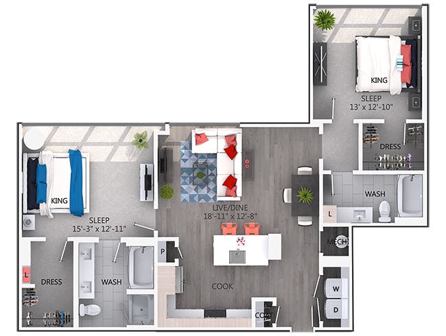 C6c floor plan, 2 Bedroom, 2 Bathroom at AMLI Arts Center apartments