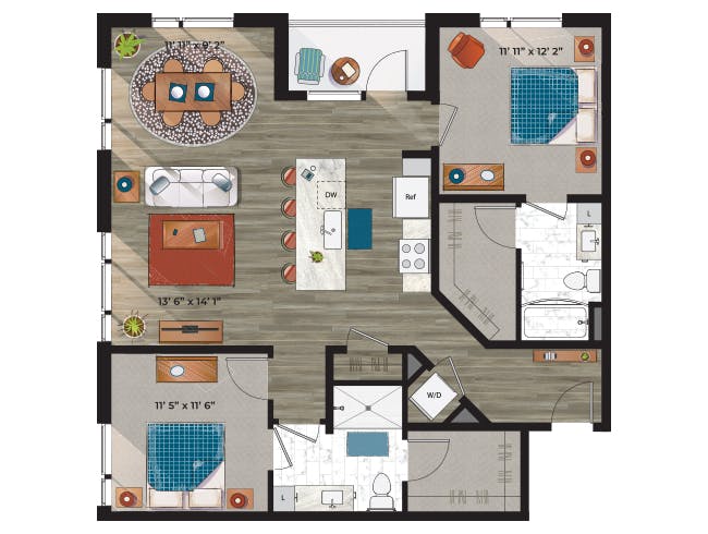 C6c floor plan, 2 Bedroom, 2 Bathroom at AMLI at Uptown apartments