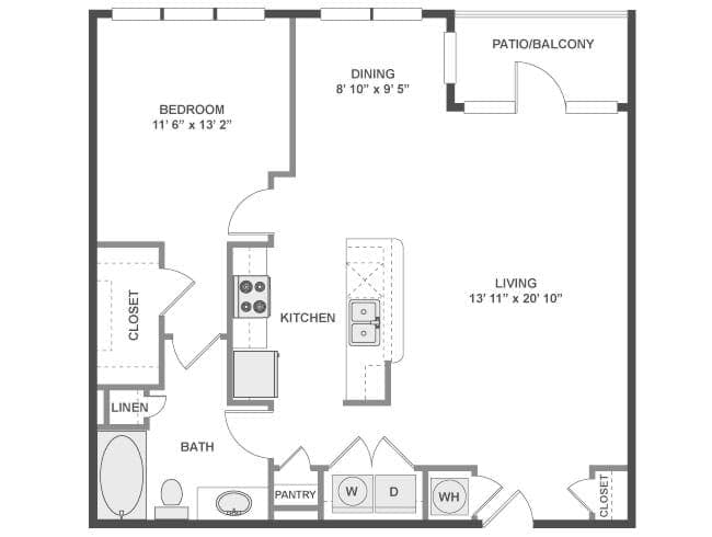 A500 floor plan, 1 Bedroom, 1 Bathroom at AMLI at the Ballpark apartments