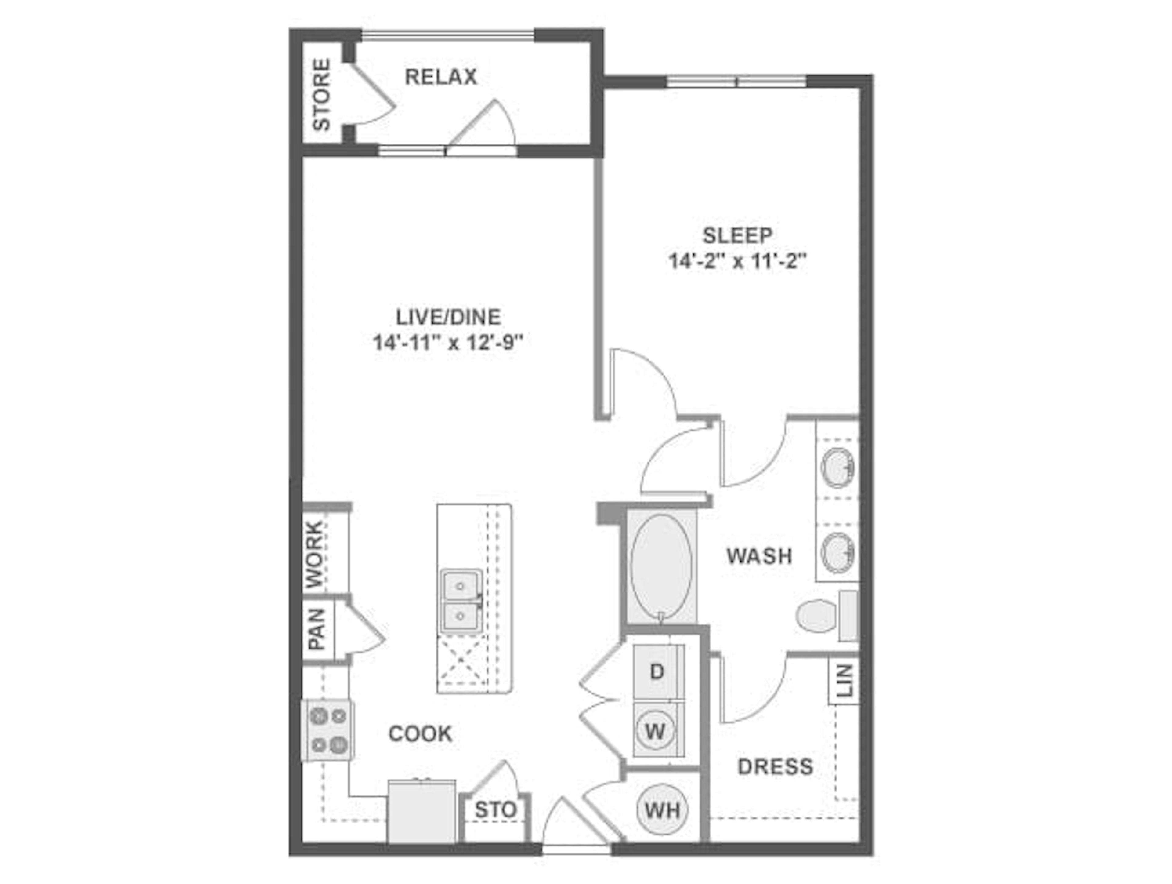A4 floor plan, 1 Bedroom, 1 Bathroom at AMLI on Riverside apartments