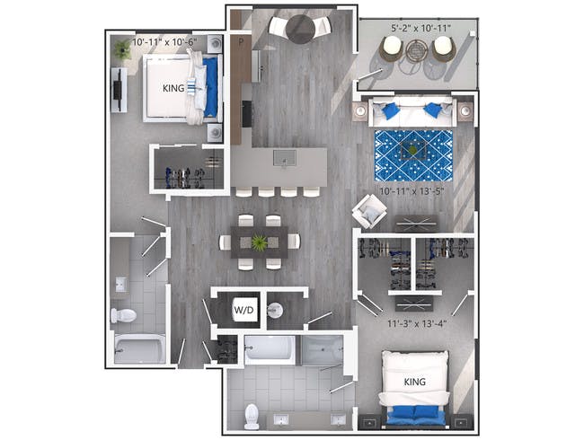 C7 floor plan, 2 Bedroom, 2 Bathroom, Flats at AMLI Lenox apartments