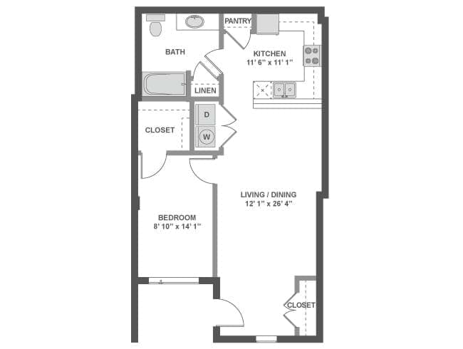 A3c floor plan, 1 Bedroom, 1 Bathroom at AMLI South Lake Union apartments