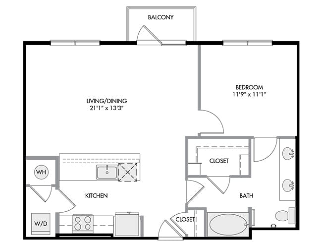 A4bX floor plan, 1 Bedroom, 1 Bathroom at AMLI South Shore apartments