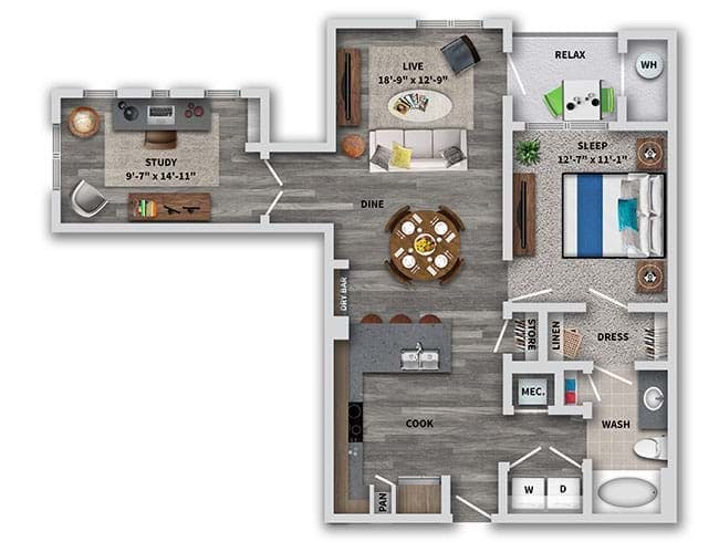 B4c floor plan, 2 Bedroom, 1 Bathroom at AMLI Dry Creek apartments