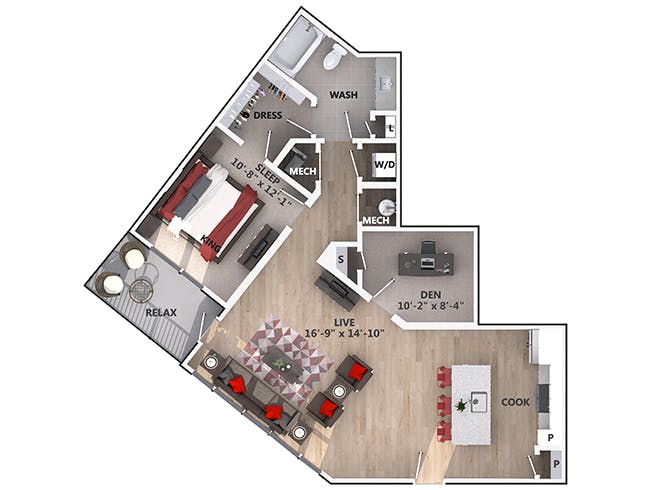 B4 floor plan, 2 Bedroom, 1 Bathroom at AMLI Riverfront Green apartments