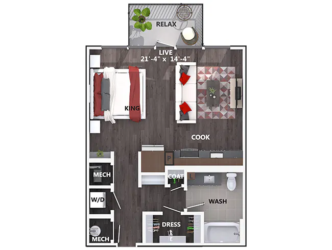 E2 floor plan, Studio, 1 Bathroom at AMLI Riverfront Green apartments