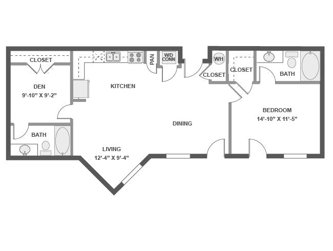 A5a floor plan, 1 Bedroom, 2 Bathroom at AMLI 300 apartments