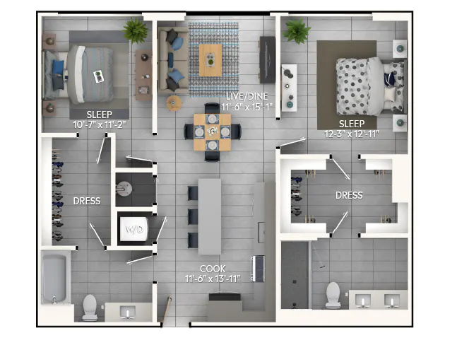 C4c floor plan, 2 Bedroom, 2 Bathroom at AMLI Wynwood apartments