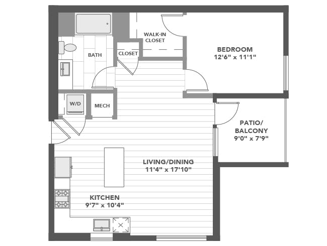 A3d floor plan, 1 Bedroom, 1 Bathroom at AMLI Old Pasadena apartments