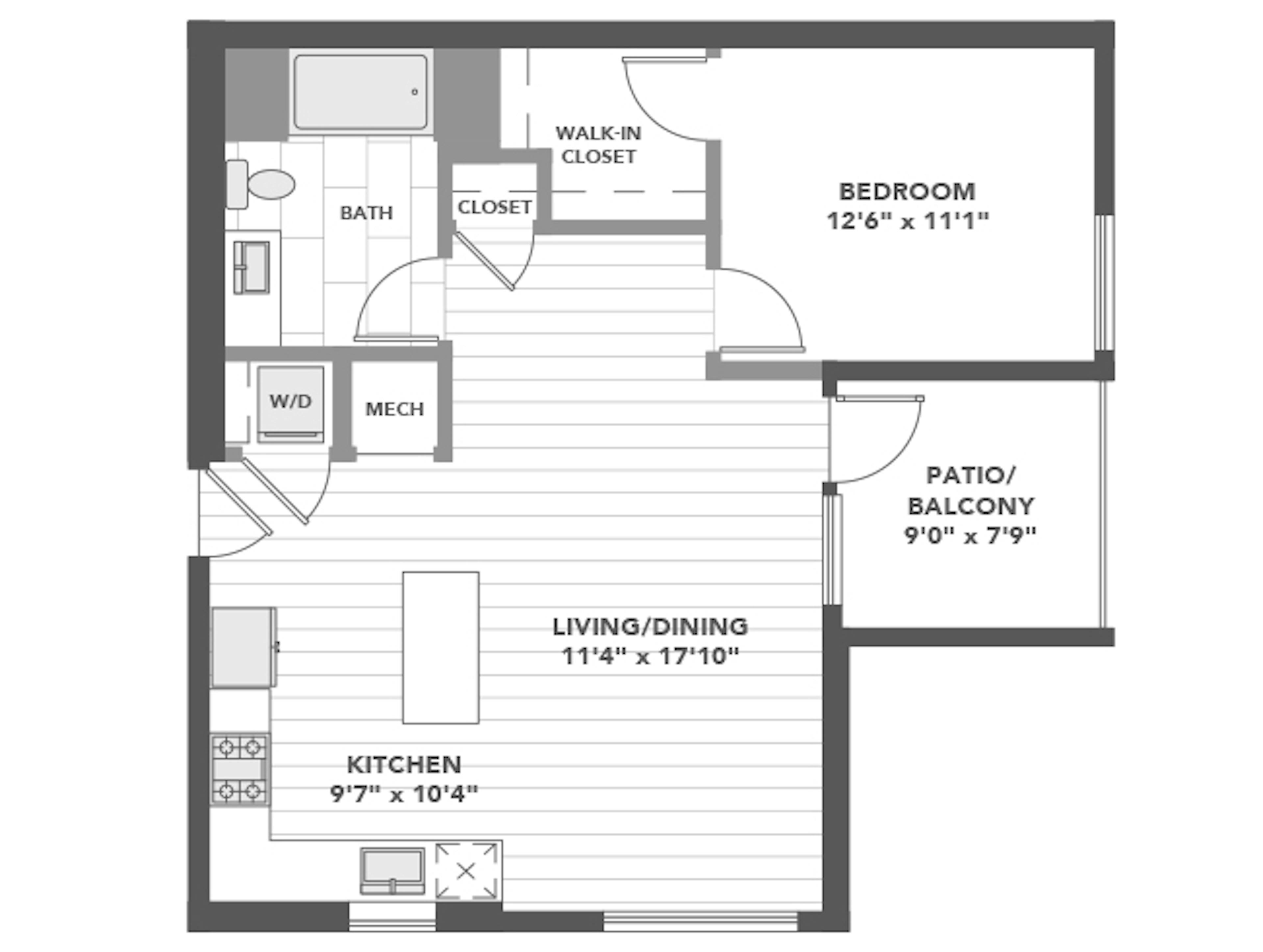 A3d floor plan, 1 Bedroom, 1 Bathroom at AMLI Old Pasadena apartments