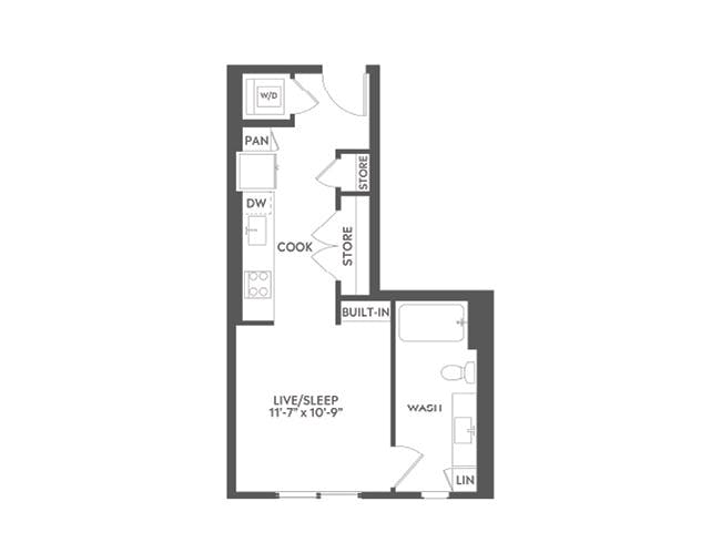 E1 floor plan, Studio, 1 Bathroom at AMLI Art District apartments