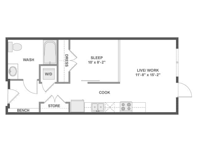 E1LW floor plan, Studio, 1 Bathroom, Live/Work at AMLI Wallingford apartments