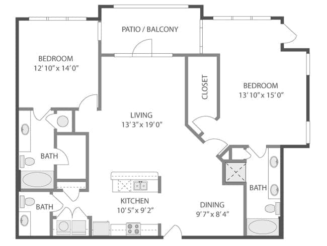 C8 floor plan, 2 Bedroom, 2 Bathroom at AMLI Quadrangle apartments
