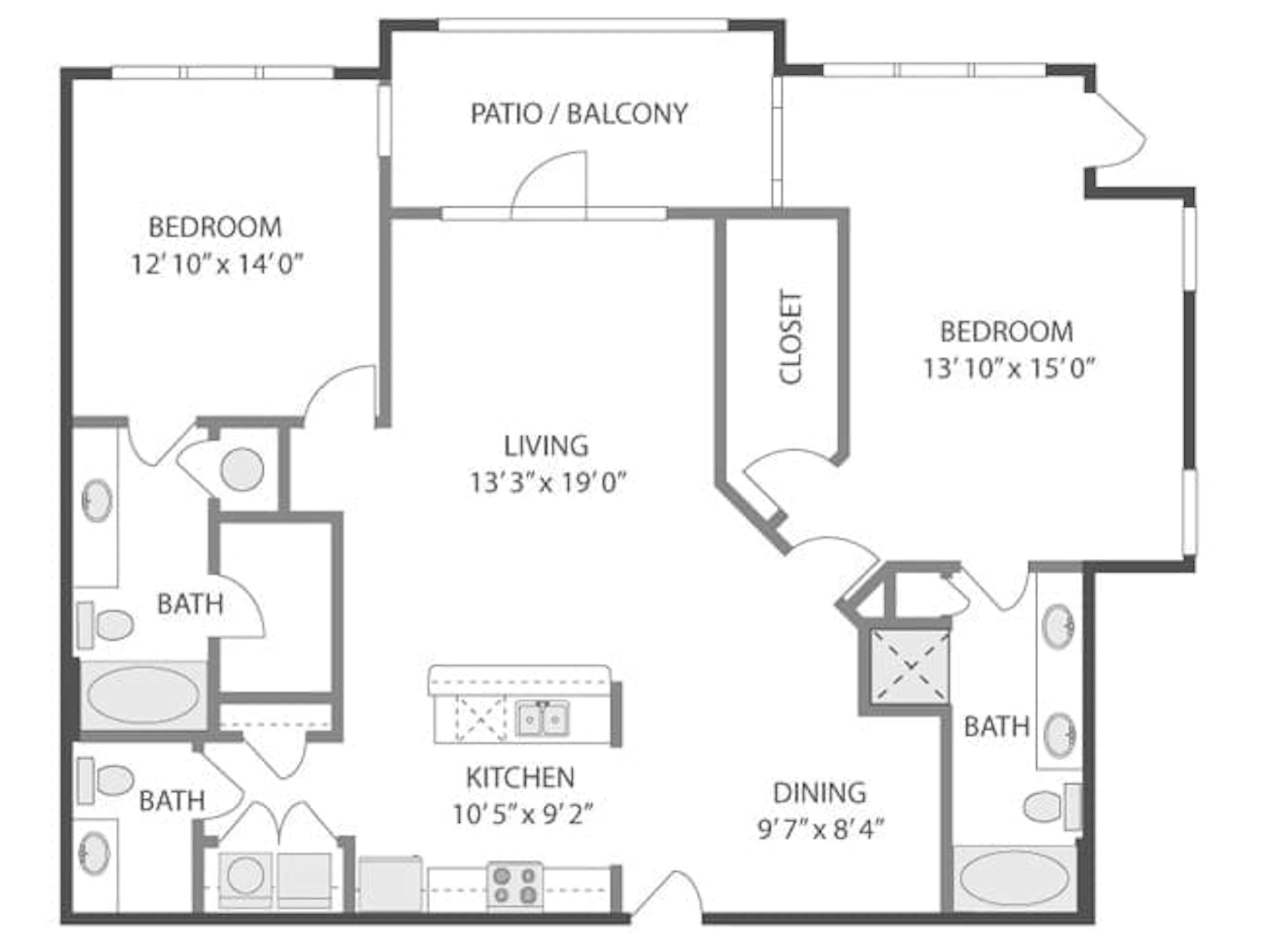 C8 floor plan, 2 Bedroom, 2 Bathroom at AMLI Quadrangle apartments