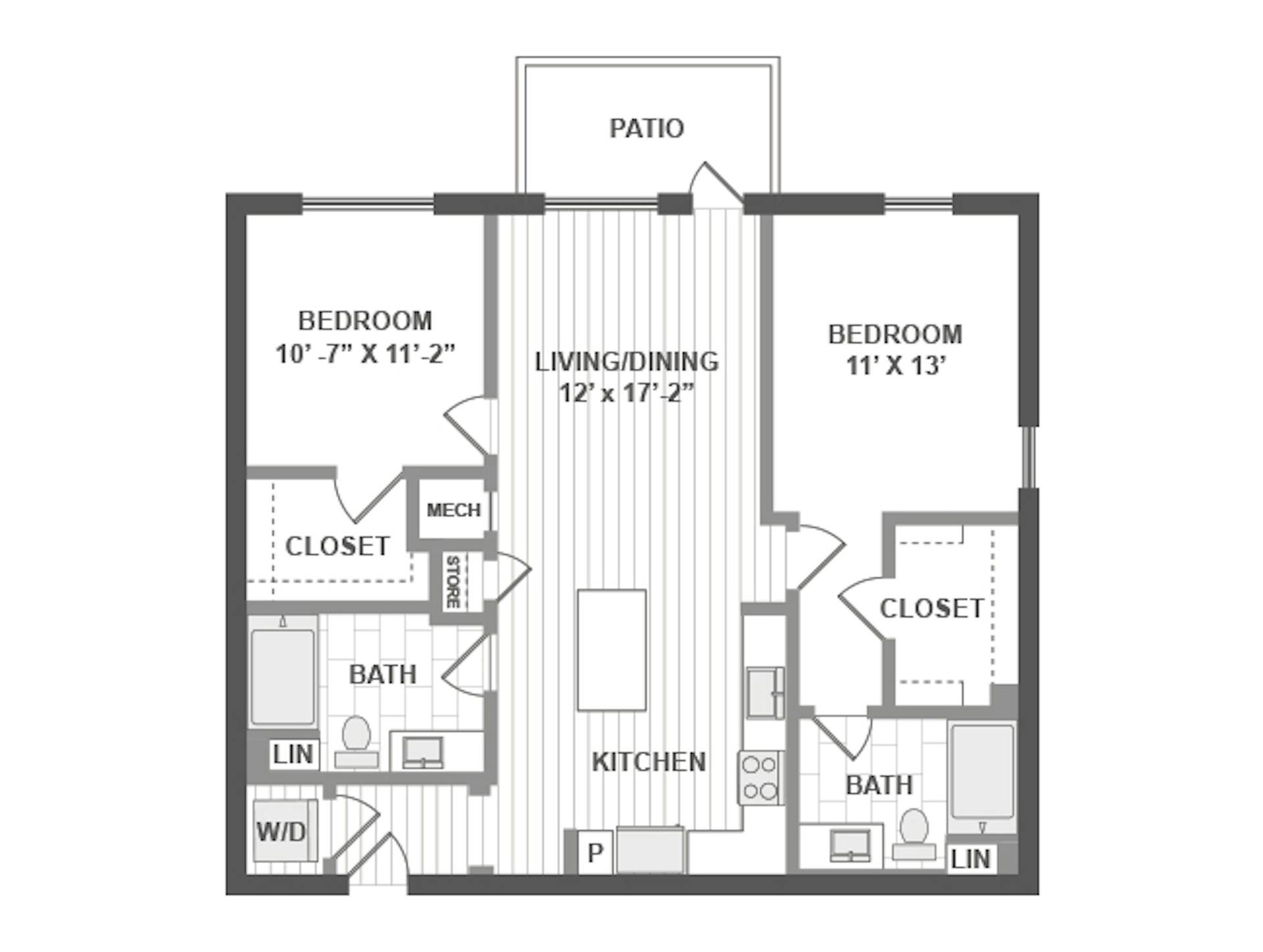 C4 floor plan, 2 Bedroom, 2 Bathroom at AMLI Park Broadway apartments