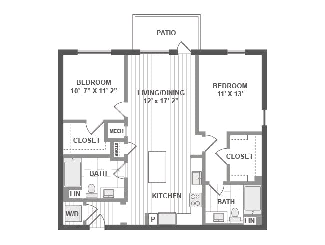 C4 floor plan, 2 Bedroom, 2 Bathroom at AMLI Park Broadway apartments