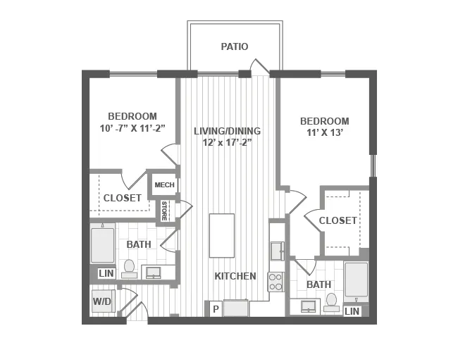 C4 floor plan, 2 Bedroom, 2 Bathroom at AMLI Park Broadway apartments