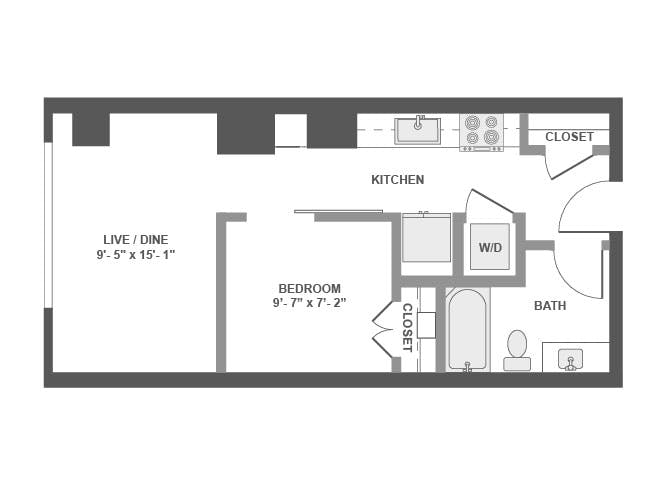 E1 floor plan, Studio, 1 Bathroom at AMLI Arc apartments