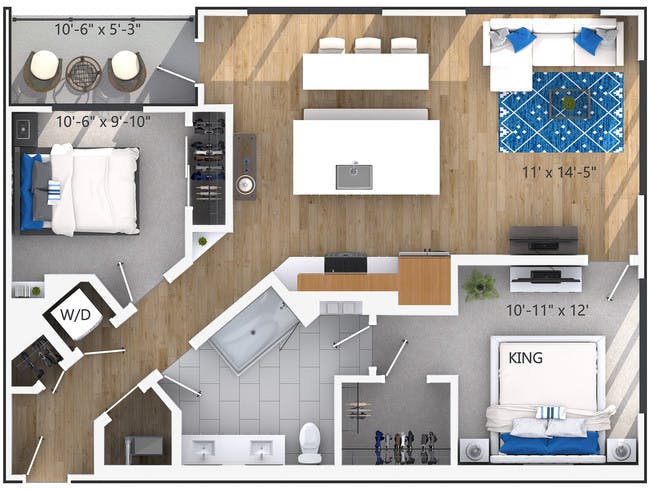 B5 floor plan, 2 Bedroom, 1 Bathroom, Flats at AMLI Lenox apartments